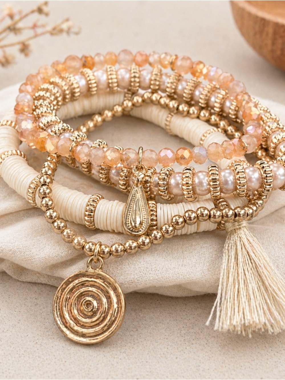 4 Set Layered Beaded Bracelets